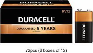 72 x 9 Volt Duracell Coppertop Alkaline Batteries (MN1604)