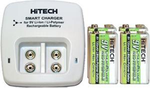 2 Bay 9 Volt Li-ion /  Li-Po Smart Charger + 4 x HiTech 9 Volt Lithium Polymer Batteries (720 mAh)