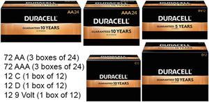 72 AA + 72 AAA + 12 C + 12 D + 12 9 Volt Duracell Coppertop Alkaline Battery Combo