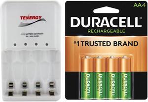 4 Bay AA / AAA LED Smart Battery Charger + 4 x AA Duracell 2500 mAh NiMH (DX1500) Batteries