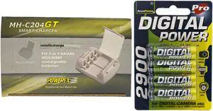 Powerex MH-C204GT AA / AAA Smart Battery Charger & 4 AA NiMH AccuPower Rechargeable Batteries (2900 mAh)