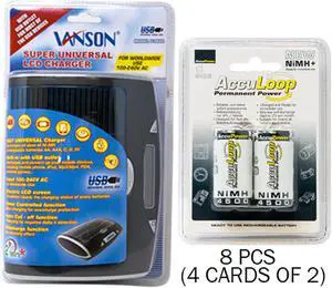 Super Universal LCD Battery Charger + 8 C AccuPower AccuLoop NiMH Batteries (4500 mAh)