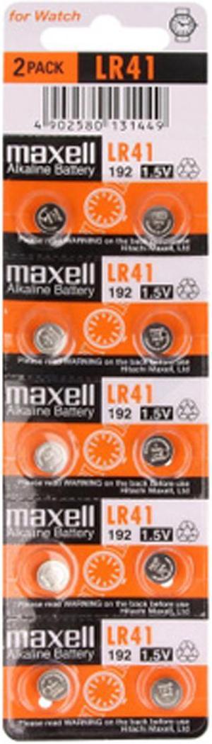 10 x LR41 / AG3 Maxell Alkaline Button Batteries