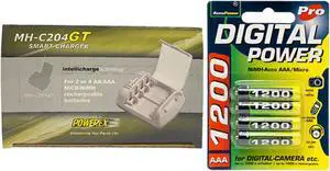 Powerex MH-C204GT AA / AAA Smart Battery Charger & 4 AAA NiMH AccuPower Micro Batteries (1200 mAh)