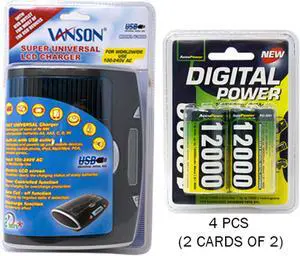 Super Universal LCD Battery Charger + 4 D AccuPower NiMH Batteries (12000 mAh)