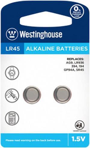 LR45 / AG9 Westinghouse Alkaline Button Batteries (2 Pack)