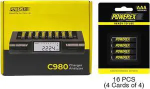 Powerex C980 Smart Charger & 16 AAA NiMH Powerex PRO Rechargeable Batteries (1000 mAh)