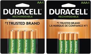 Piles rechargeables AA et AAA Duracell (lot de 4 + 4 piles), 2500 mAh NiMH,  900 mAh NiMH, pré-chargées, Nos piles rechargeables qui durent le plus