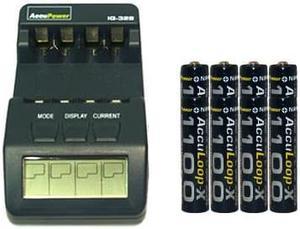 IQ-328 AA / AAA LCD Charger + 8 AAA (1100 mAh) AccuPower AccuLoop-X NiMH Batteries