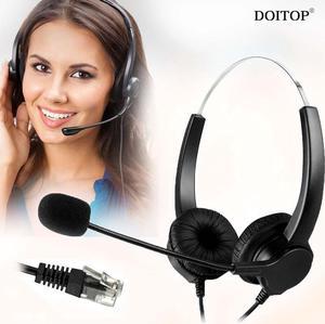 DOITOP 4-Pin RJ9 Crystal Head Hands- Call Center Noise Cancelling Binaural Headset Headphone With Mic for Desk Telephone O5