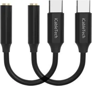 Usb C Headphone Adapter, 2 Pack Pixel 2 Headphone Adapter Usb-C To Headphone Jack Adapter 3.5Mm Audio Hi-Res With Dac Compatible With Google Pixel 2 Xl / 3 Xl, Sony Xz2, Black