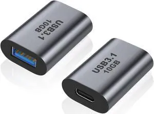 Zell Usb Female To Usb C Female Adapter (2 Pack), 10Gbps Usb 3.1 To Type-C Extension Coupler Converter Extender Connector Support Fast Charging For Pc, Laptop, Charger, Power Bank