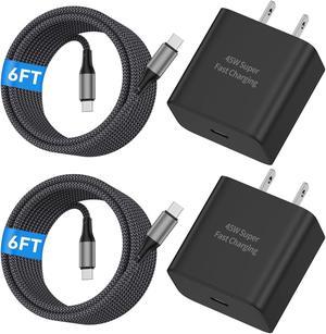 S24S23S22 Ultra Samsung Super Fast Charger Type C 45W Usb C Fast Charging Cable Cord Android Phone Charger Block For Samsung Galaxy S24 UltraS24S24S23 UltraS23S23 S22S21 Galaxy Tab 2Pack