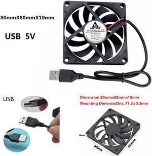 2 Pcs USB Powered 5V 80mm DC Brushless Cooling Fan 80mmx80mmx10mm PC Computer Case Cooling Cooler 8cm