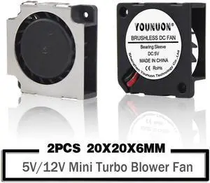 2PCS YOUNUON 5V 12V 20x20x6MM Blower Fan 2cm 20mm Mini Blower Cooling Cooler Fan 2006 Turbo Blower Radiator Fan Hydraulic