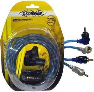 XSCORPION STP18 RCA CABLE 18' RIGHT ANGLE BLUE/PLATINUM TWISTED
