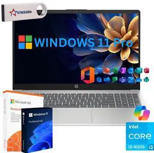 HP 17 Home & Business Laptop,17.3" HD+(1600 x 900) , Intel Core i3-N305 (Beat Ryzen 5 7520U) 16GB  RAM, 256GB SSD, Webcam, Bluetooth, Wi-Fi, MS Office License  Windows 11 Pro/XTREDURA FLASH Drive