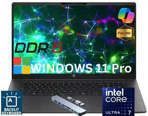 HP OmniBook3 17 AI PC Laptop 17.3" FHD IPS Display Intel Ultra 7 255U (Beats i7-13620H) Up to 5.2GHz 12 Core, 32GB DDR5, 512GB SSD, Wi-Fi 7,Backlit keyboard, Windows 11 Pro/HUB HP OmniBook3 17 AI PC Laptop 17.3" FHD IPS Display Intel Ultra 7 255U (Beats i7-13620H) Up to 5.2GHz 12 Core, 32GB DDR5, 512GB SSD, Wi-Fi 7,Backlit keyboard, Windows 11 Pro/HUB