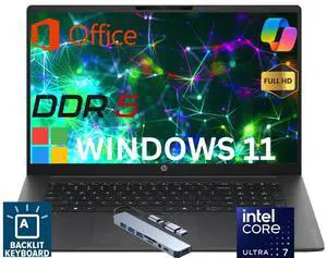 HP 17 Business AI PC Laptop 17.3" FHD IPS Display Intel Ultra 7 255U (Beats i7-13620H) Up to 5.2GHz 12 Core, 32GB DDR5, 512GB SSD, Wi-Fi 7,Backlit keyboard, Life Time Office Windows 11 Home/HUB HP 17 Business AI PC Laptop 17.3" FHD IPS Display Intel Ultra 7 255U (Beats i7-13620H) Up to 5.2GHz 12 Core, 32GB DDR5, 512GB SSD, Wi-Fi 7,Backlit keyboard, Life Time Office Windows 11 Home/HUB