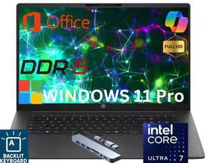 HP 17 Business AI PC Laptop 17.3" FHD IPS Display Intel Ultra 7 255U (Beats i7-13620H) Up to 5.2GHz 12 Core, 24GB DDR5, 1TB SSD, Wi-Fi 7,Backlit keyboard, Life Time Office Windows 11 Pro/HUB HP 17 Business AI PC Laptop 17.3" FHD IPS Display Intel Ultra 7 255U (Beats i7-13620H) Up to 5.2GHz 12 Core, 24GB DDR5, 1TB SSD, Wi-Fi 7,Backlit keyboard, Life Time Office Windows 11 Pro/HUB