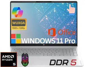 HP OmniBook3 16 AI PC Laptop 16" FHD+ Touchscreen AMD Ryzen 5 40 (Up to 4.3GHz 4 Core), 8GB DDR5, 256GB SSD,AMD Radeon 610M, Lifetime Office, Windows 11 Pro/ LED Mouse HP OmniBook3 16 AI PC Laptop 16" FHD+ Touchscreen AMD Ryzen 5 40 (Up to 4.3GHz 4 Core), 8GB DDR5, 256GB SSD,AMD Radeon 610M, Lifetime Office, Windows 11 Pro/ LED Mouse