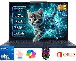 Lenovo Ideapad Slim 3i 15.3" Full HD Touch 120Hz Business&Home Laptop, Intel Core 7 350 Beat I7-13620H, 24GB DDR5 RAM, 1TB PCle SSD, Windows 11 Home, Lifetime Microsoft Office License, Blue/LED Mouse Lenovo Ideapad Slim 3i 15.3" Full HD Touch 120Hz Business&Home Laptop, Intel Core 7 350 Beat I7-13620H, 24GB DDR5 RAM, 1TB PCle SSD, Windows 11 Home, Lifetime Microsoft Office License, Blue/LED Mouse