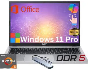 Acer Aspire 3 15 15.6" Full HD Touch Business Laptop AMD Ryzen 5 7520U (Beat intel i7-1355U) 16GB DDR5 RAM 256GB SSD Wi-Fi 6 BT 5.1 HDMI 2.1Lifetime MS Office Windowss 11 Pro Silver Acer Aspire 3 15 15.6" Full HD Touch Business Laptop AMD Ryzen 5 7520U (Beat intel i7-1355U) 16GB DDR5 RAM 256GB SSD Wi-Fi 6 BT 5.1 HDMI 2.1Lifetime MS Office Windowss 11 Pro Silver