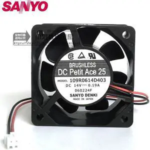 6025 14v 0.19A double ball bearing cooling fan 109R0614D403 2 wires 60*60*25MM