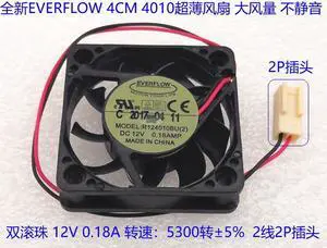 R124010bu   Everflow 4010 4cm Fan DC 12v 0.18a 2-Wire dual Ball fan