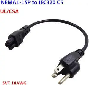 US 3Pin Mickey Mouse Power Cord AC Power short Cord, USA Nema 5-15P Male to IEC320 C5 Female Laptop Power Cable,1ft 3-Prong Notebook\/Laptop AC Power Cord IEC320 C5 to NEMA 5-15P UL\/CSA listed