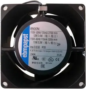 8500N ebm-papst AC Fan115V 80x80x38mm 35.9CFM 11W 34dBA 3400RPM Wire Leads cooling fan
