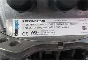 R3G560-RB32-10 Germany ebmpapst centrifugal fan 400v 4.43A 1650rpm 2900W room clean air fan