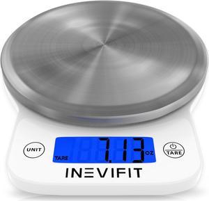 INEVIFIT DIGITAL KITCHEN SCALE, Highly Accurate Multifunction Food Scale 13 lbs 6kgs Max, Clean Modern White with Premium Stainless Steel Finish. Includes Batteries & 5-Year Warranty