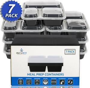 INEVIFIT Meal Prep 3 Compartment BPA FREE, Premium Food Storage Containers, Durable & Reusable, 36 oz. Stackable 7 Pack, Microwaveable & Dishwasher Safe, Leak Resistant Bento Lunch Box