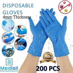 MediSil Disposable Nitrile Gloves -4mm Thickness - Powder Free & Latex Free - 200 pack - Blue (Small)