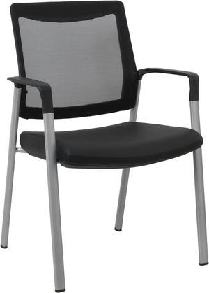 GM Seating Ever Guest Chair - Mesh Back Stacking Chairs with Leather Seat - Ergonomic Chair with Lumber Support for Home Office School Church - Comfortable Reception Chairs (Pack of 1)