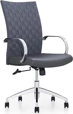 GM Seating Weeve Office Chair - High-Back Adjustable Swivel Desk Chair for Home or Office - Leather Executive Office Chair with Aluminum Arms & Base - Grey