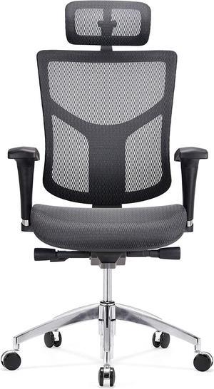GM Seating Dreem II Ergonomic Office Chair - Mesh Hi Back Executive Desk Chair - Chrome Base with Headrest & Seat Slide - Modern Comfortable Desk Chair for Home & Office - 4D Adjustable Armrest Black