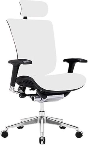 GM Seating Dreem Genuine Leather Ergonomic Office Chair - Lumbar Support, Modern Executive chair for Home and Office - Comfortable Desk Chair with Headrest, Ratchet Back, 4D Adjustable Armrest - White