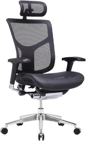 GM Seating Dreem XL Luxury Mesh Series Executive Hi Swivel Chair Chrome Base with Headrest, Black, Seat Slider - OEM