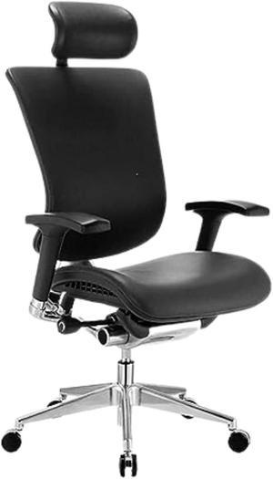 GM Seating Enklave Leather Executive Hi Swivel Chair Chrome Base with Headrest, Genuine Black Leather - OEM
