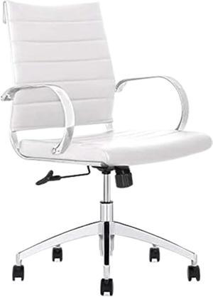 GM Seating Ribbed Mid-Back Conference Room Chairs - Lumbar Support, Modern Style Executive Chair for Home and Office - 360 Swivel Rolling Wheels - Aluminum Chrome Frame & Base - White