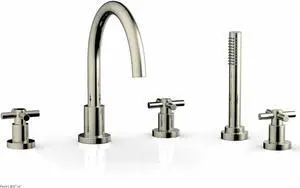 Phylrich D2134C1 BASIC Deck Tub Set with Hand Shower - Tubular Cross Handles -  Polished Nickel