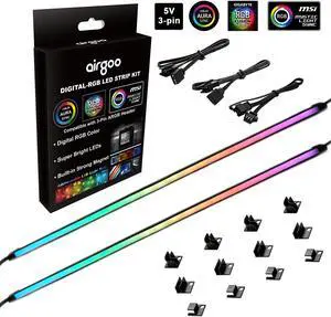 Airgoo NEON Addressable RGB PC LED Light Strips, 2x15.7inch WS2812B RGBIC Rainbow Magnetic ARGB Strip for 5V 3-pin Aura SYNC, Gigabyte RGB Fusion, MSI Mystic Light Sync, with Strong Magnetic Brackets Airgoo NEON Addressable RGB PC LED Light Strips, 2x15.7inch WS2812B RGBIC Rainbow Magnetic ARGB Strip for 5V 3-pin Aura SYNC, Gigabyte RGB Fusion, MSI Mystic Light Sync, with Strong Magnetic Brackets