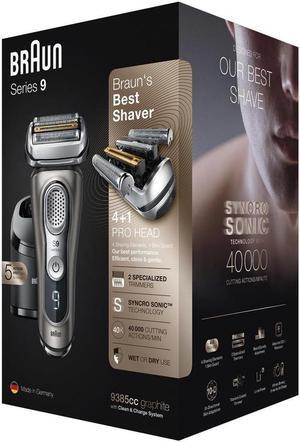 Braun Electric Foil Razor for Men, Series 9 9385cc, Precision Beard Trimmer, Rechargeable, Cordless, Wet & Dry Shaver, Clean & Charge Station & Leather Travel Case