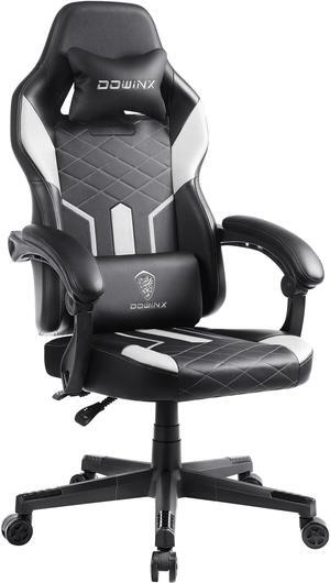 Dowinx Gaming Chair with Pocket Spring Cushion, Ergonomic Computer Chair High Back, Reclining Massage Game Chair Pu Leather 350LBS, White