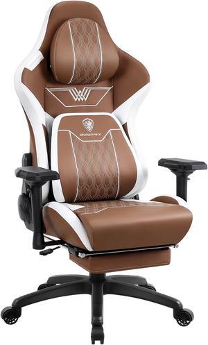 Dowinx Gaming Chair with Footrest, Ergonomic Computer Chair with Comfortable Headrest and Lumbar Support, Game Office Chair for Adults Pu Leather High Back, 350LBS, Brown