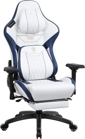 Dowinx Gaming Chair with Footrest, Ergonomic Computer Chair with Comfortable Headrest and Lumbar Support, Game Office Chair for Adults Pu Leather High Back, 350LBS, White