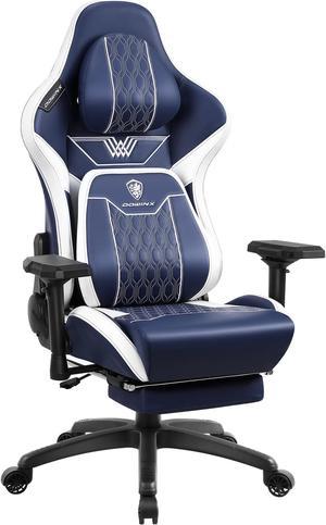 Dowinx Gaming Chair with Footrest, Ergonomic Computer Chair with Comfortable Headrest and Lumbar Support, Game Office Chair for Adults Pu Leather High Back, 350LBS, Blue