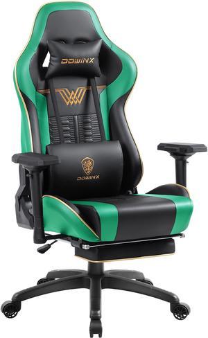 Dowinx Gaming Chair High Back Computer Chair with Footrest, Breathable Quilted PU Leather Gamer Chair with Customized 4D Armrests, Ergonomic Game Chair with Massage (Green)